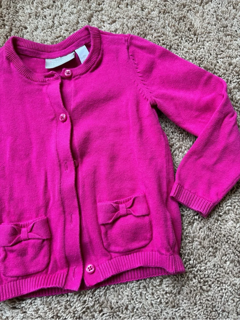 2T Hot Pink Knit Cardigan with Pocket Bows